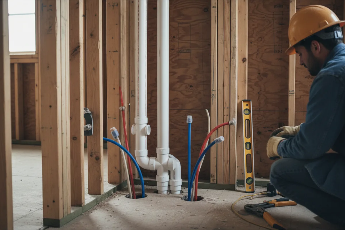 Drain and supply rough-in during Leak Detection in New Britain
