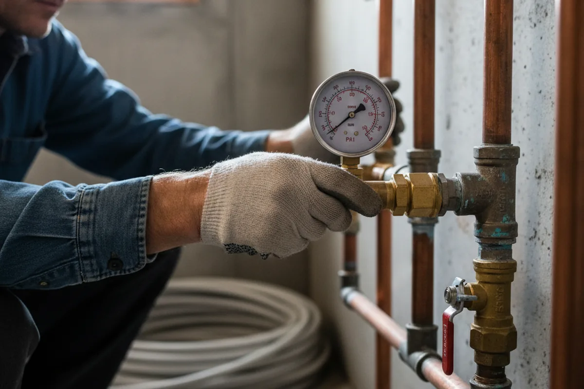 Pressure testing a repaired line during Water Line Repair in New Britain